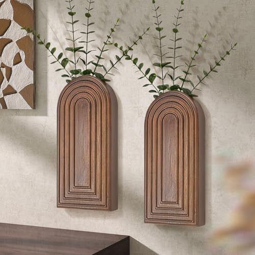 EOSAHR Rustic Wall Vase: Wall Planter for Hallway Decor for Entryway, Brown - color: Brown