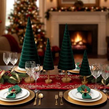 Hoolerry 4 Pcs Christmas Velvet Trees with Gold Pedestal, Green - color: Green