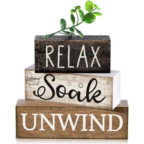 Moucuny 4 Pcs Bathroom Shelf Decor Sign Farmhouse Wooden Bathroom Decor - style: Bathroom Leaves
