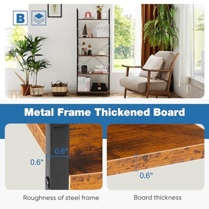 DUMOS 5 Tiers Bookshelf, Classical Modern Book Shelf Bookcase - color: Brown, size: 5 Tier＆Open