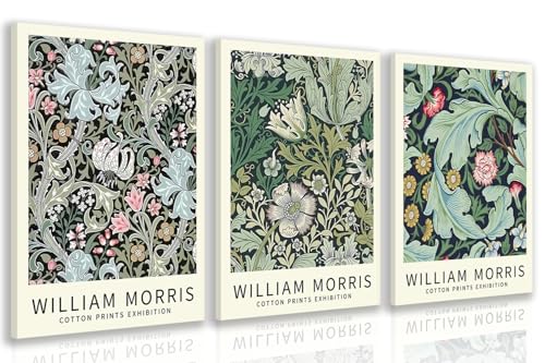 IAFWZX Wrapped Canvas Sage Green William Morris Wall Art Set of 3, 12x16 in | Morris Green Botanical Wall Decor, Vintage Floral Art Prints, Boho Farmhouse Gallery Decor Gift for Cottagecore Lovers - color: WilliamGreenFlowers, size: 16"L x 12"W