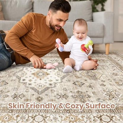 cotiled 6x6 Area Rug for Living Room, Washable, Traditional, Beige - color: Beige, size: 6' x 6' (Square)