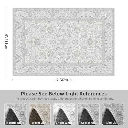 Deerly Light Grey Vintage 6x9 Nursery Rugs for Living Room, Rug Boho Washable Area Rug with Non-Slip Backing, Indoor Carpet for Bedroom Dining Room - color: Vintage Light Grey, size: 6'x9'