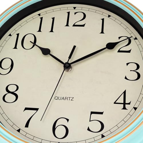 Foxtop Retro Wall Clock Silent Battery Operated Clock, 14" Light Turquoise - color: Light Turquoise, size: 14 Inch