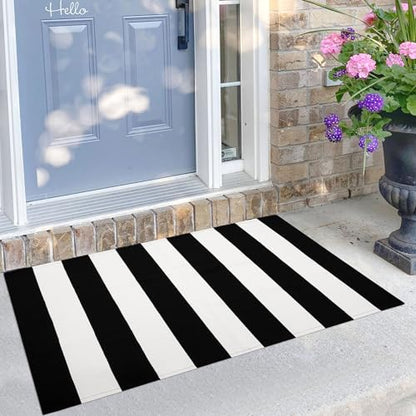 KILOCOCO Black and White Striped Rug 2.3'x3.6' Washable Front Door Mat - color: Black and White Stripe, size: 2'4" x 3'7" (Rectangular)