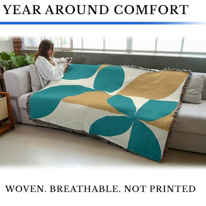 Pure Country Weavers Bauhaus Plants in Blue Blanket - Mid Century Modern - Gift Tapestry Throw Woven from Cotton - Made in The USA (72x54) - color: Bauhaus Plants in Blue, size: 72x54