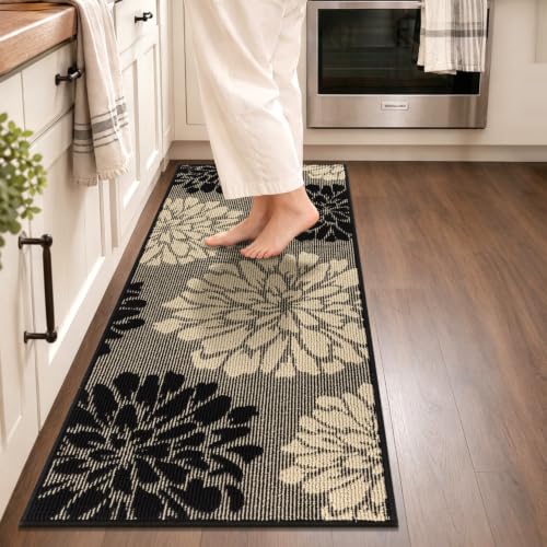 Findosom Washable Kitchen Runner Rug, 24" x 60" Large Kitchen Mat, Black - color: Black/Beige, size: 24" x 60"