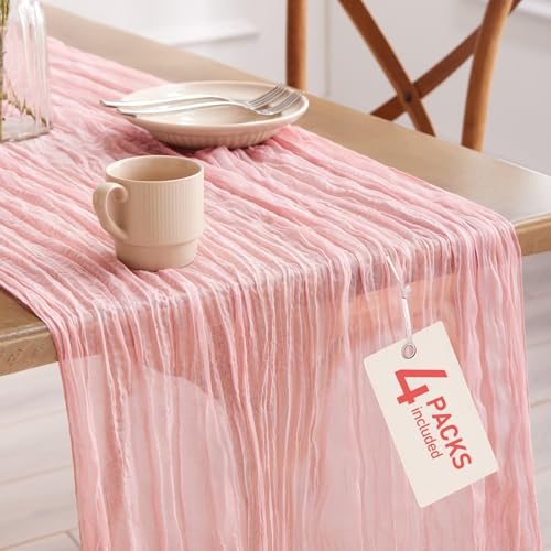 Pureegg 4 Pack Cheesecloth Table Runner 120 Inch Dusty Pink - color: Dusty Pink, size: 120" - 4 Packs