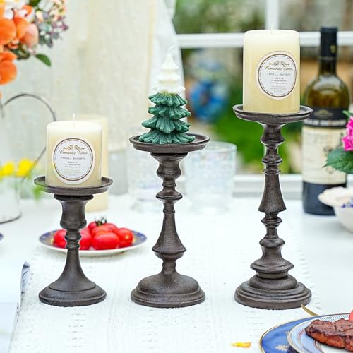 Sungmor Rustic Cast Iron Pillar Candle Holder, 7.8 Inches Tall - color: Medium - 7.8inch Tall
