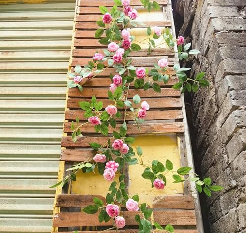 1X 6FT Fake Rose Garland, Flower Garland,Artificial Flower wild Rose Vine - color: Pink, size: 1