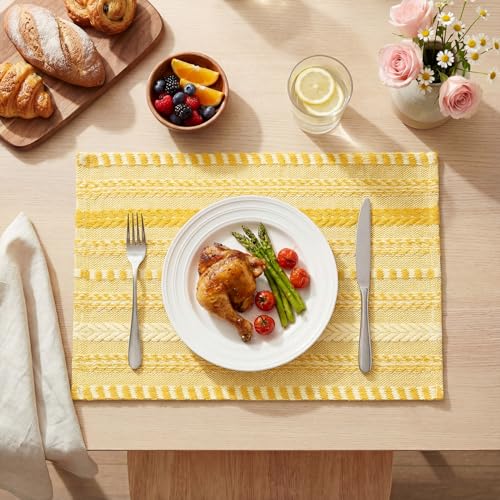 Artoid Mode Yellow Woven Braided Stripe Placemats Set of 4-12x18 Inch - color: Yellow, size: 12" x 18", 4 Pcs