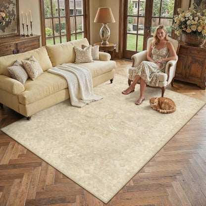 6x9 Beige Neutral Floral Area Rug - color: Beige, size: 6' x 9' (Rectangular)
