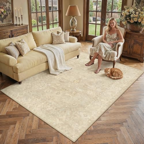 6x9 Beige Neutral Floral Area Rug - color: Beige, size: 6' x 9' (Rectangular)