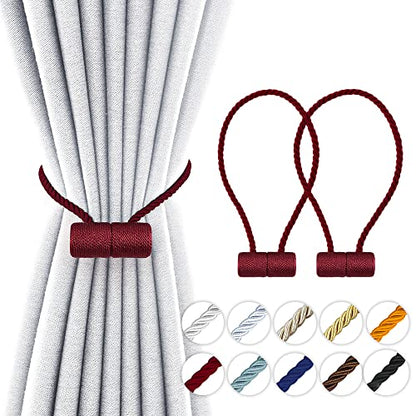 18 Inch Strong Magnetic Curtain Tiebacks, Curtain Holdbacks Modern Upgrade Strong 2021 New Twisted Style Decorative Drapery Rope Tie Backs(2 Pack Burgundy) - color: Burgundy