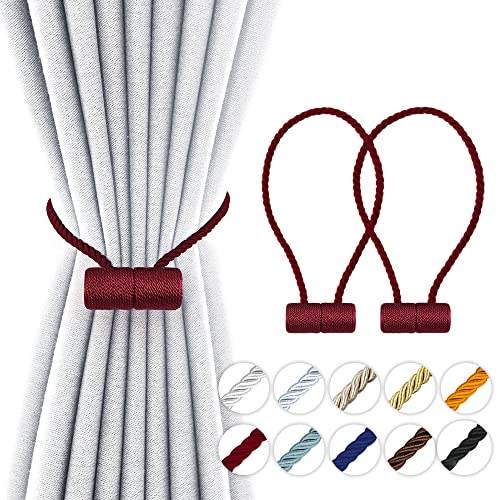 18 Inch Strong Magnetic Curtain Tiebacks, Curtain Holdbacks Modern Upgrade Strong 2021 New Twisted Style Decorative Drapery Rope Tie Backs(2 Pack Burgundy) - color: Burgundy