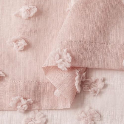 MYSKY HOME Pink Sheer Curtains for Girls with Pom Pom 36Wx54L,2 Panels - color: 1-dusty Pink, size: 36"W x 54"L (Pack of 2)