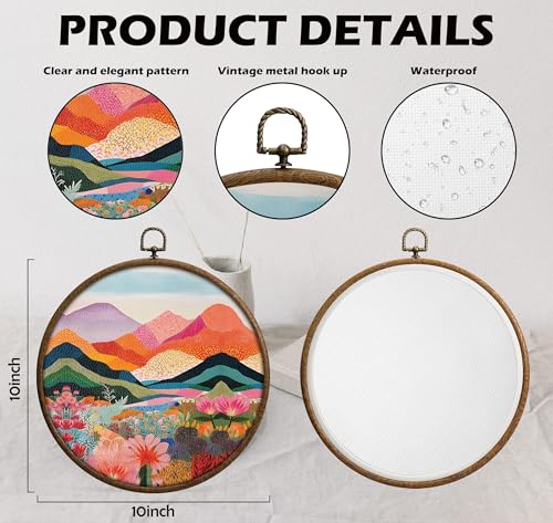 Mountain Boho Wall Decor, Colorful Round Artwork for Wall, Abstract Colorful Office Decor, Round Boho Home Decoration, Circular Hanging Art with Hooks for Living Room Bedroom Kitchen Dorm Decoration, - color: Mountain14