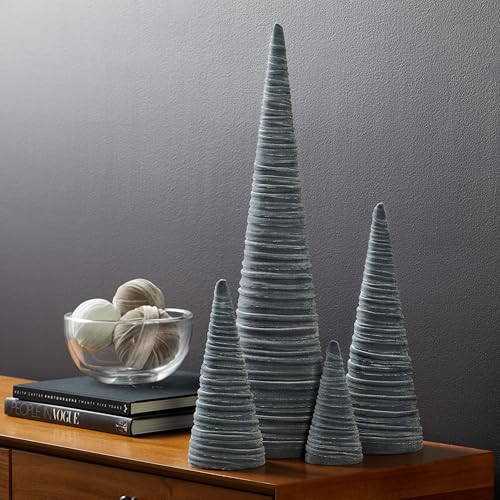 Your Heart's Content Velvet Trees Set of 4 Gray, Winter Wedding Centerpiece, Valentine Tabletop, Neutral Mantle Accent, Artisan Cozy Gift for, Seasonal Entryway, Made in USA (Gray) - color: Gray