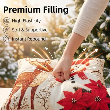 JMGBird Christmas Snowman Pillow Covers 18x18 Inch, Set of 2, White, with Pillow Inserts Included - color: Christmas Deer and Snowman, size: 18" x 18" (Pack of 2)