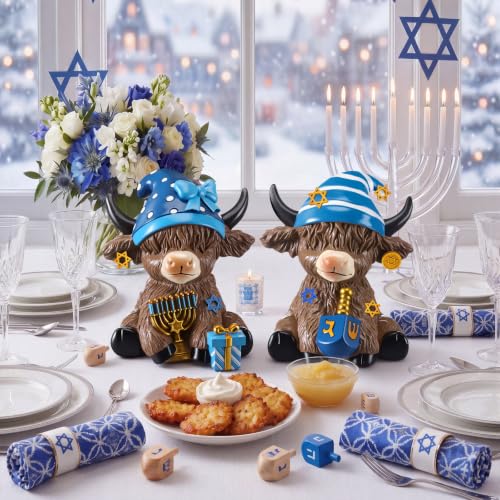 Karenhi 2 Pcs Highland Cow Figurines Resin, Hanukkah Decor for Home Desk - style: Hanukkah