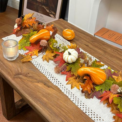 6ft Pumpkin Maple Leaf & Berries Fall Garland with Light String
