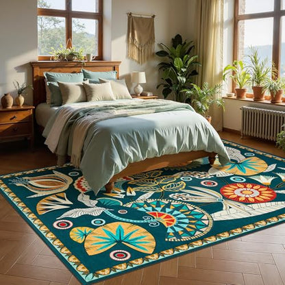 Joydeco Egypt Floral Machine Washable Living Room Bedroom Area Rugs 5x7 - color: Dark Green, size: 5' x 7' (Rectangular)