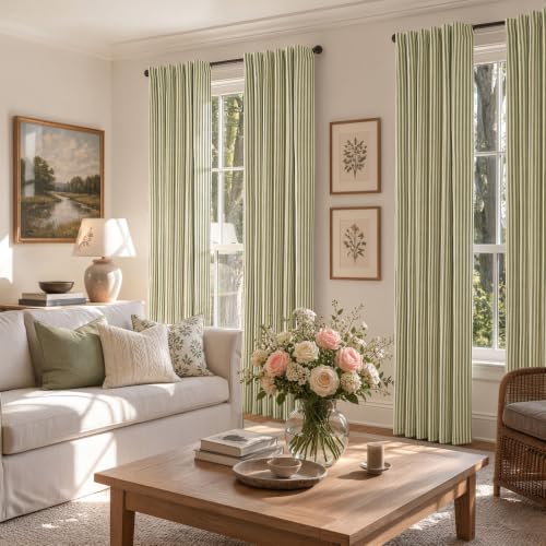 jinchan Linen Blackout Curtains Back Tab 96 Inch 2 Panels Striped Green - color: Green Stripe Lined, size: 50"W x 96"L (Pack of 2)