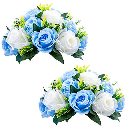 NUPTIO Flower Balls for Wedding Table Centerpieces, Blue & White Fake Rose - color: Blue & White, size: 2 Pcs