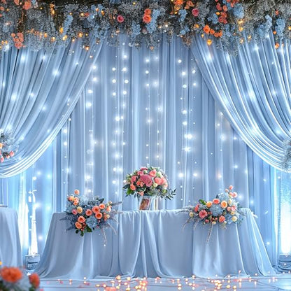 20 x 10ft Baby Blue Backdrop Curtains with Lights String - color: Baby Blue, size: W5' x H10'(4 panels)