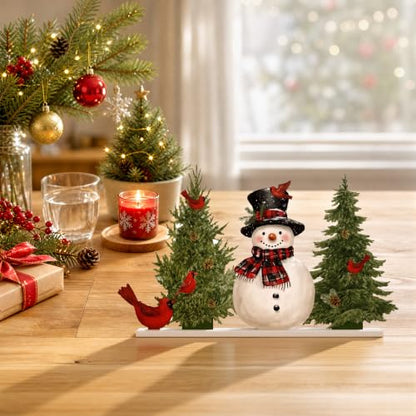 Smile Christmas Tabletop Decor Snowman Pine Tree Red Cardinal Bird Winter Farmhouse Wooden Centerpiece Sign - style: Tree Bird