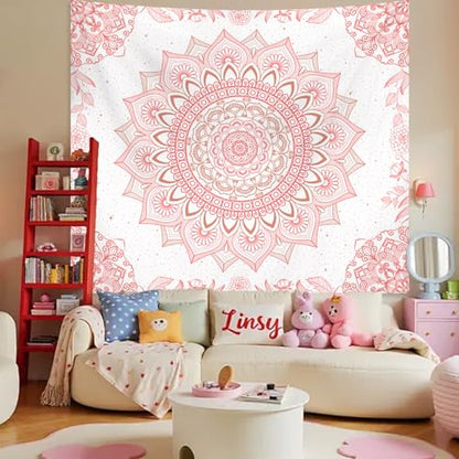Apdidl Pink Boho Wall Tapestry for Bedroom,Mandala Bohemian Tapestries Girl - color: Boho Pink Tapestry, size: 90"L x 71"W