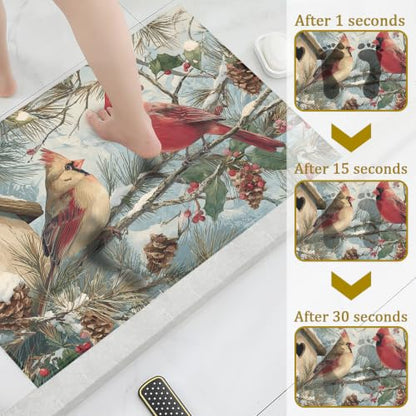 Red Cardinal Bird Bath Mat Rug, Door Mat Doormat Entrance Non-Slip Bathroom Rugs for Entryway Bathroom Kitchen 17 x 30 Inch - color: Red Cardinal Bird