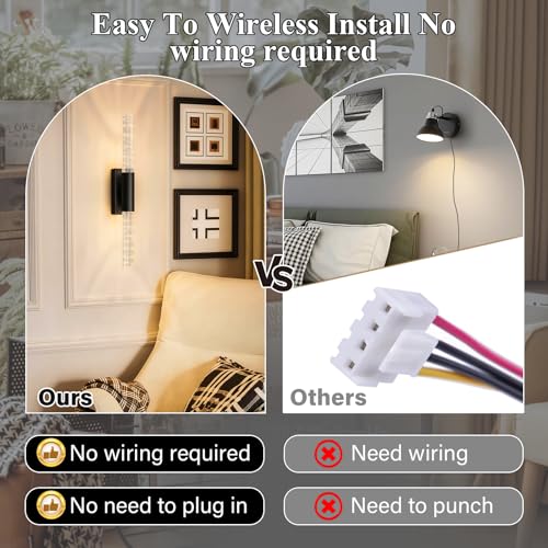 camuucci Battery Operated Wall Sconces Set of 2, Rechargeable Wall Lights - color: Black, size: 25.6 Inches