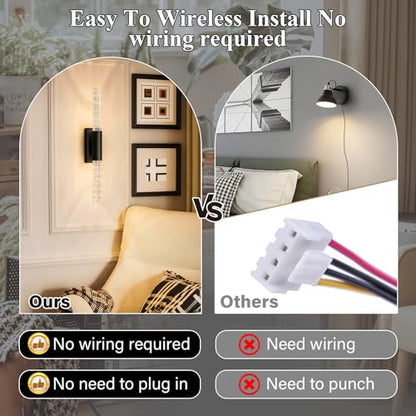 camuucci Battery Operated Wall Sconces Set of 2, Rechargeable Wall Lights - color: Black, size: 25.6 Inches
