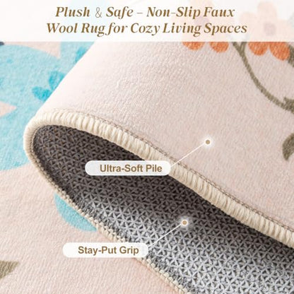 ThreadGlobe Patterned Washable 6x9 Area Rugs Modern for Living Room, Beige - color: Beige Flower, size: 6' x 9'