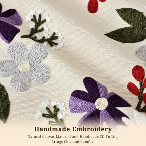 Floral Embroidered Pillow Covers 18x18 Inch Set of 1, White Purple - color: Blooming Daisy