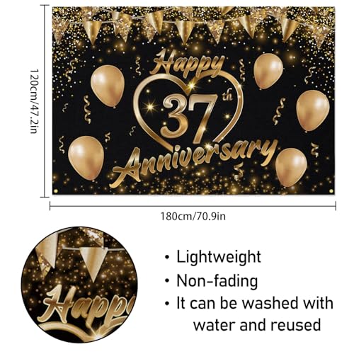 Happy 37th Anniversary Backdrop Party Decorations, Black Gold Glitter Bokeh Dots Valentine's Day Wedding Anniversary Party Photo Background Cake Table Banner Extra Large Wall Decor Props. 6 * 4ft (37) - color: 37