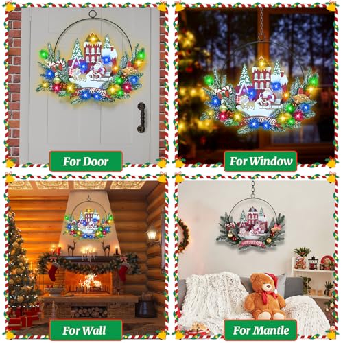 Pre-Lit Christmas Wreath for Front Door, Lighted Witch with 6H On/18H Off - color: Santa Claus-multicolor