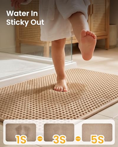Upgraded Non Slip Waffle Bath Mat, Super Absorbent Bathroom Rug, 20x30 inch - color: Brown
