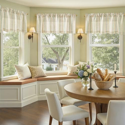 jinchan Linen Boxter Stripe Valances for Window 16 inch,Muti Green,1 Panel - color: Boxter Stripe | Multi Green on Linen, size: 50"W x 16"L (Pack of 1)