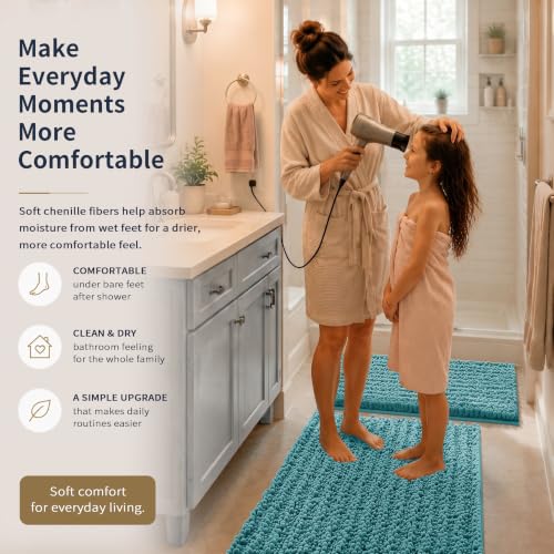 Yimobra Bathroom Rug Set 3 Piece, Super Absorbent Bath Mat Set, Teal Blue - color: Teal Blue, size: 24"x20" + 30"x20"+ 44"x24"