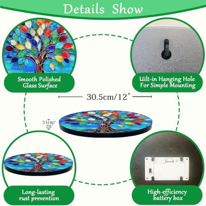 QZXYGY LED Stained Glass Round Wall Decorations, The Tree of Life Wall Art