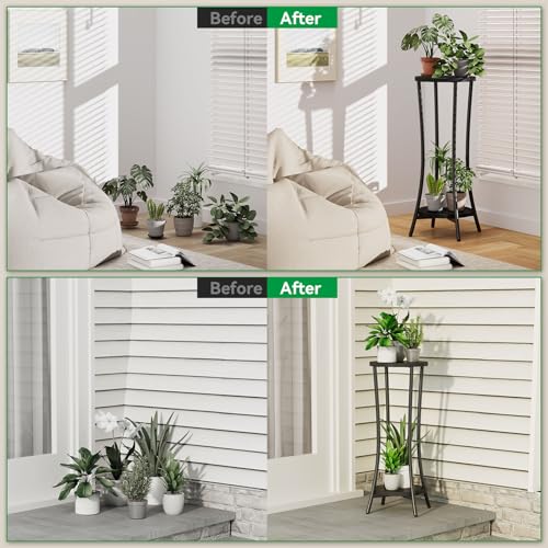 IBUYKE 30 Inch Tall Plant Stand Indoor, 2 Tier Flower Stand, Black TMJ074B - color: Black-Round
