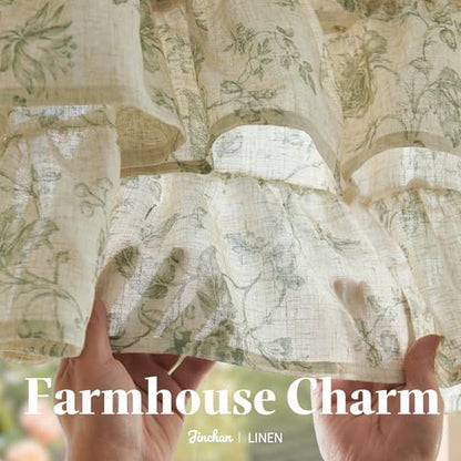 jinchan Amlie Ruffled Floral Valance Curtain 1 Panel 18 Inch Green on Linen - color: Amlie Sage Green on Linen