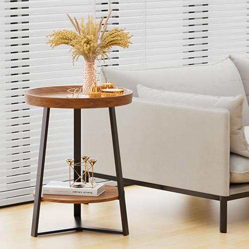 Gadroad Round End Table with Storage Shelf, Brown - color: Brown, size: 15.7"D x 15.7"W x 23"H (no Charging Station)