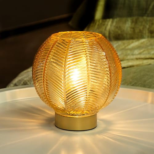 LUSHARBOR Battery Operated Decorative Glass Table Lamp with Timer Gold - color: Orb-Gold