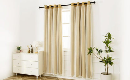 INLINAS Blackout Curtains with Sheer Overlay, Gold, 52x63 Inches - color: Gold, size: 52"W x 63"L (Pack of 2)
