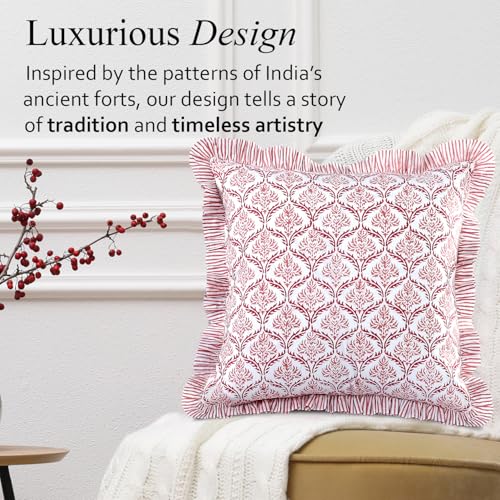 CPC Blush Rose Block Print Ruffle Pillow Cover 18x18 Inch, Pack of 2 - color: Blush Rose, size: 18" x 18" (Pack of 2)