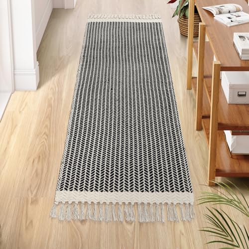 Lahome Boho Bathroom Runner Rug, 2x6 Washable Rugs for Kitchen Hallway - color: Black, size: 2' x 6' (Runner)