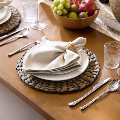 Round Woven Placemats Set of 4, Natural Water Hyacinth Place Mats, Boho Wicker Placemats, Table Mats for Dining Table (13.8 inch) Black by YANGQIHOME - color: Black (Set of 4)